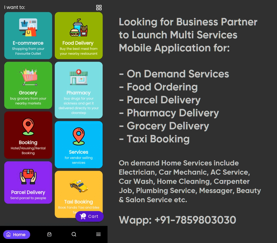 (Expired)Multi Services Mobile App- On Demand Services, Food/Parcel/Grocery Delivery, Taxi Booking