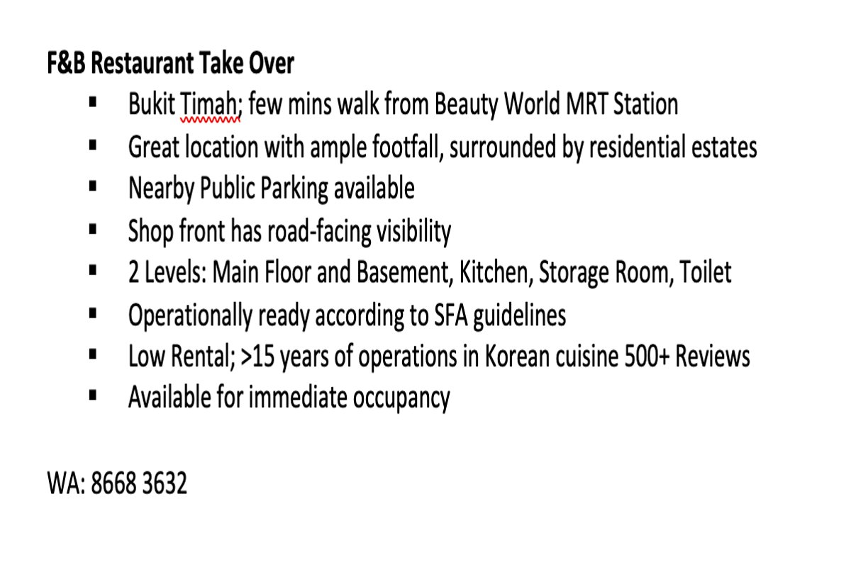 (Expired)Korean Restaurant Immediate Takeover >$100K Revenue