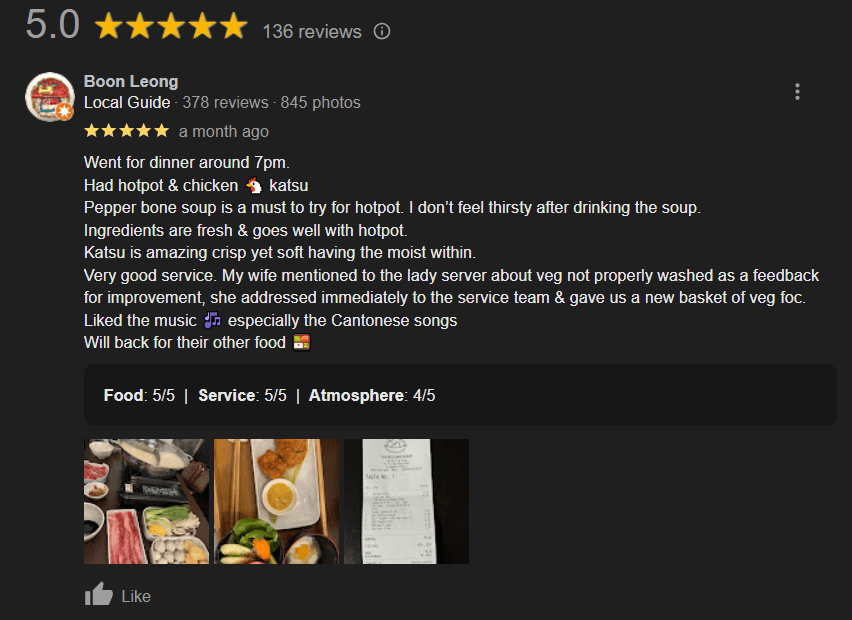 (Expired)Hotpot Restaurant With A Perfect Google Review Score