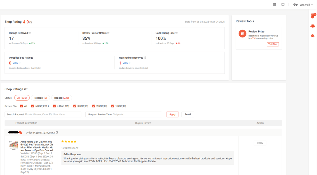 (On Hold)Selling Reputable Online Store (No 1-Star & 2-Star Shopee Ratings) & Growing Regular Customer Base