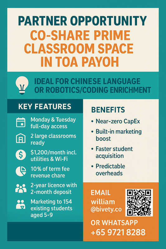 Partner Opportunity: Co-Share Prime Classroom Space In Toa Payoh