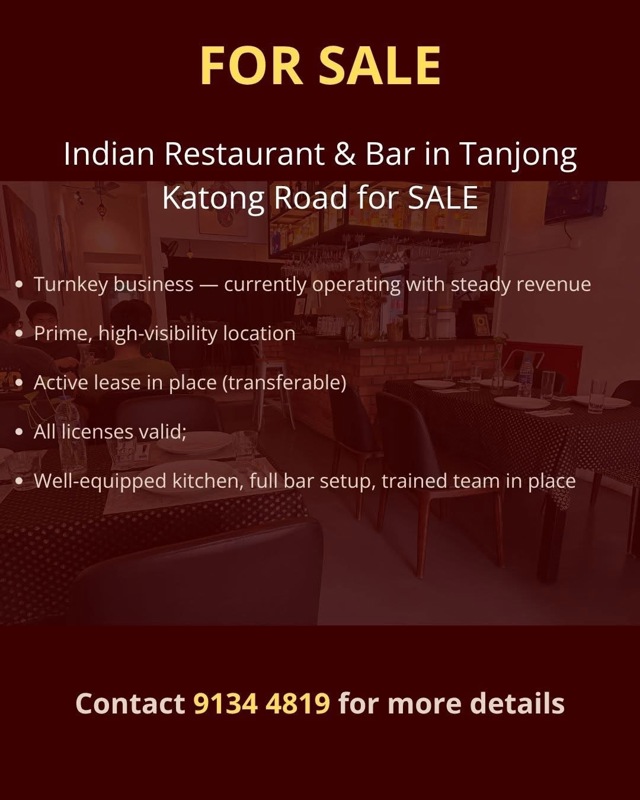 Indian Restaurant With Bar For Sale In Tanjong Katong Road