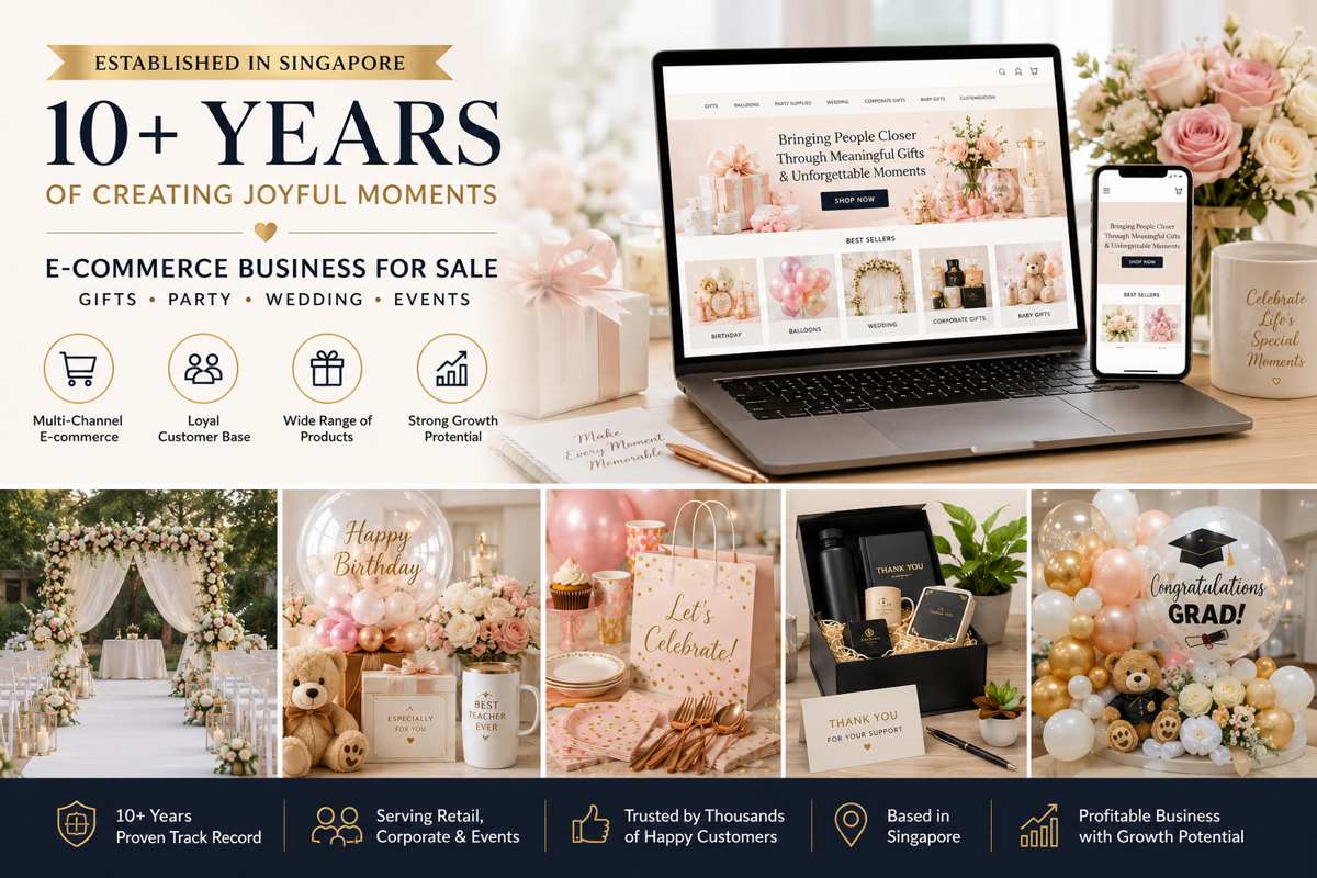 Thriving E-Commerce, Gifts & Event Management Business For Sale 蓬勃发展的电子商务、礼品及活动管理业务出售