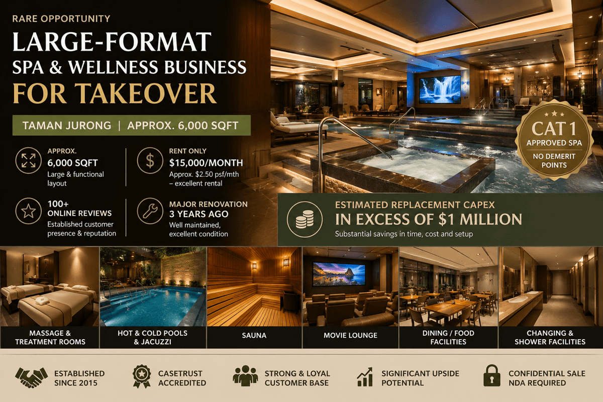 Rare 6,000 Sqft Cat 1 Spa & Wellness Business For Takeover — Taman Jurong