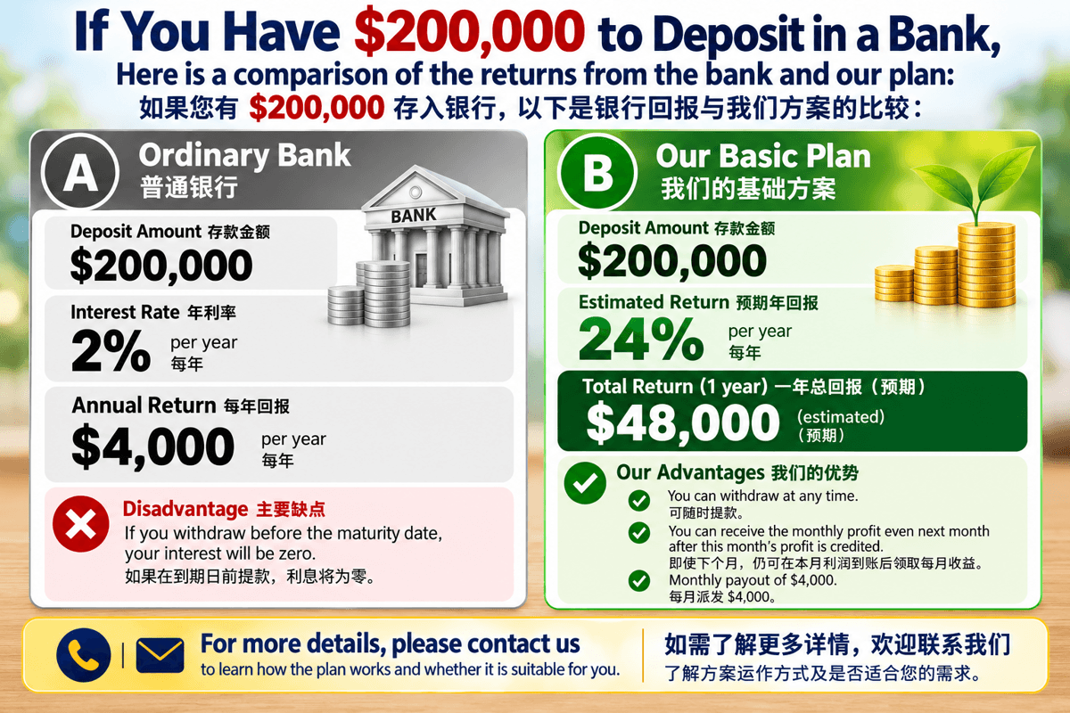Exclusive Bank Promotion — Attractive Monthly Returns of 1%–2% (Yearly 24%) with Almost No Risk独家银行优